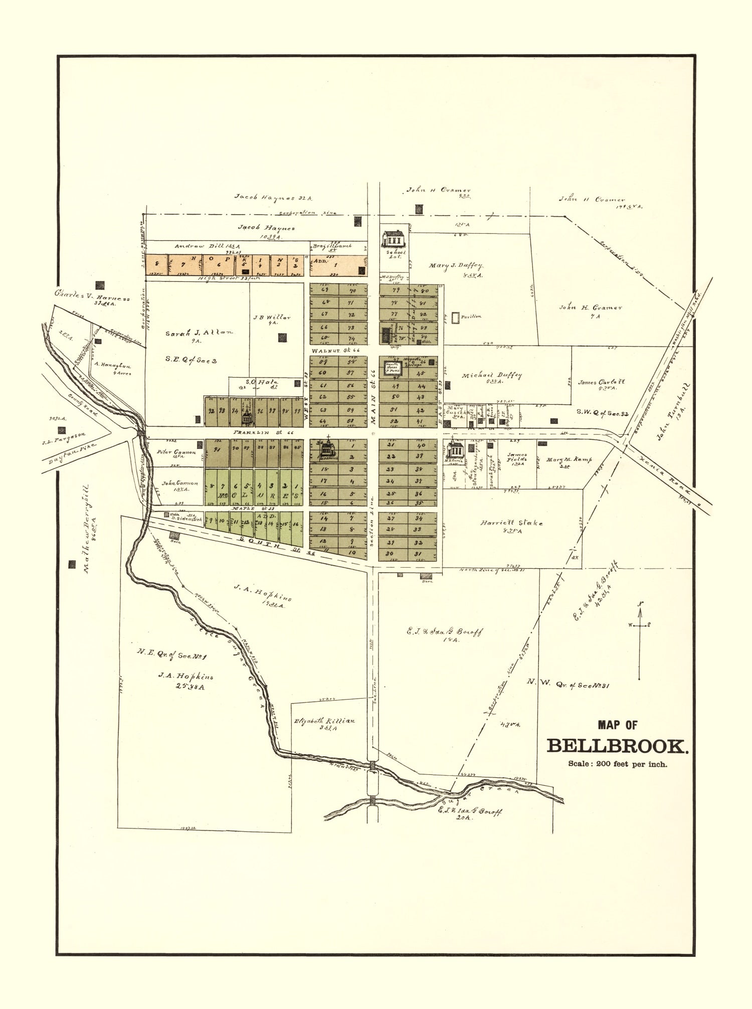 Vintage Map of Bellbrook, Ohio 1896