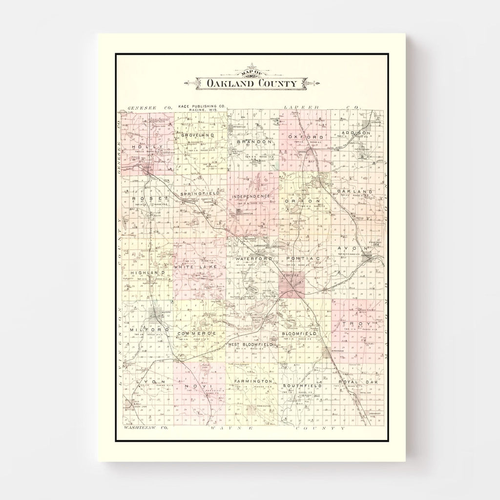 Vintage Map of Oakland County, Michigan 1896