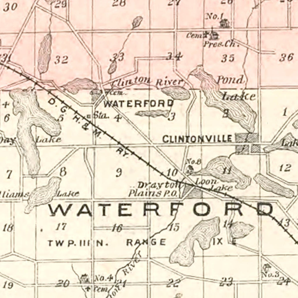 Vintage Map of Oakland County, Michigan 1896