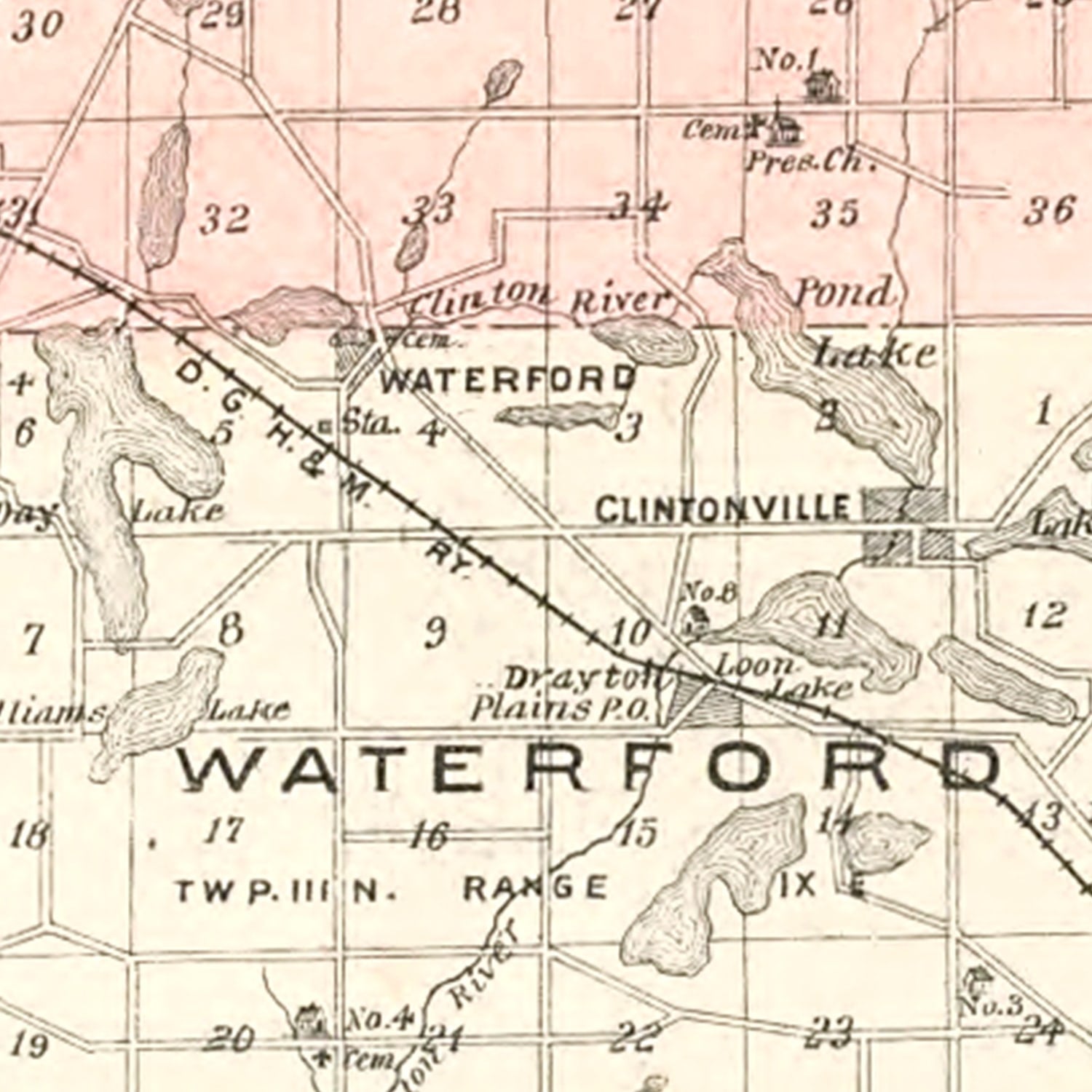 Vintage Map of Oakland County, Michigan 1896