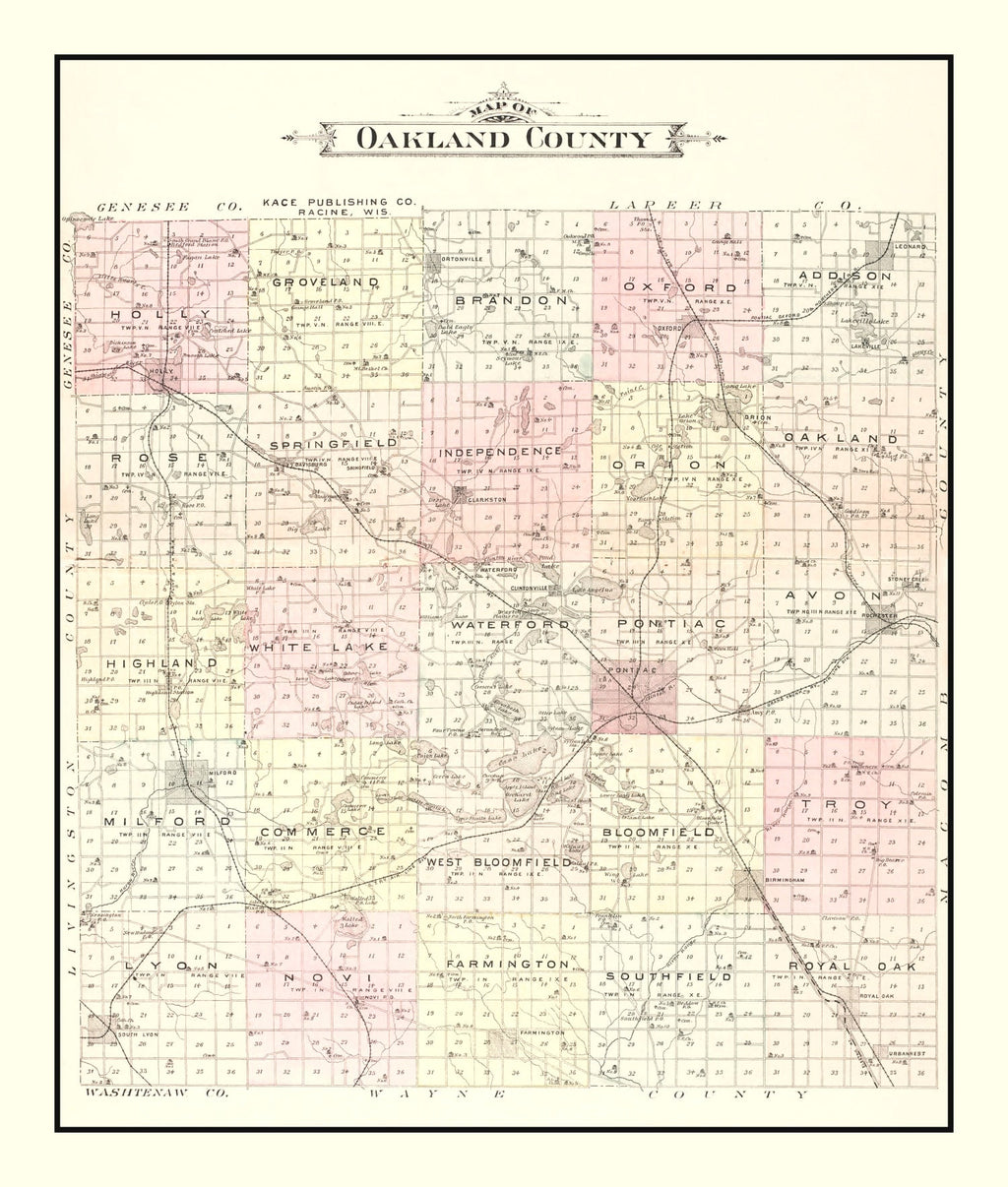 Vintage Map of Oakland County, Michigan 1896