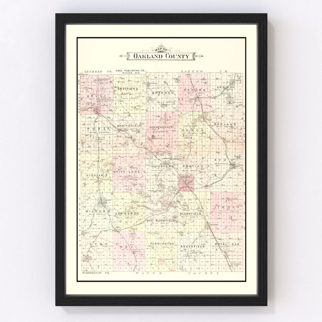 Vintage Map of Oakland County, Michigan 1896