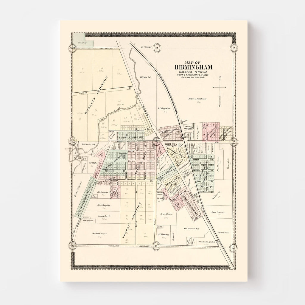 Vintage Map of Birmingham, Michigan 1896