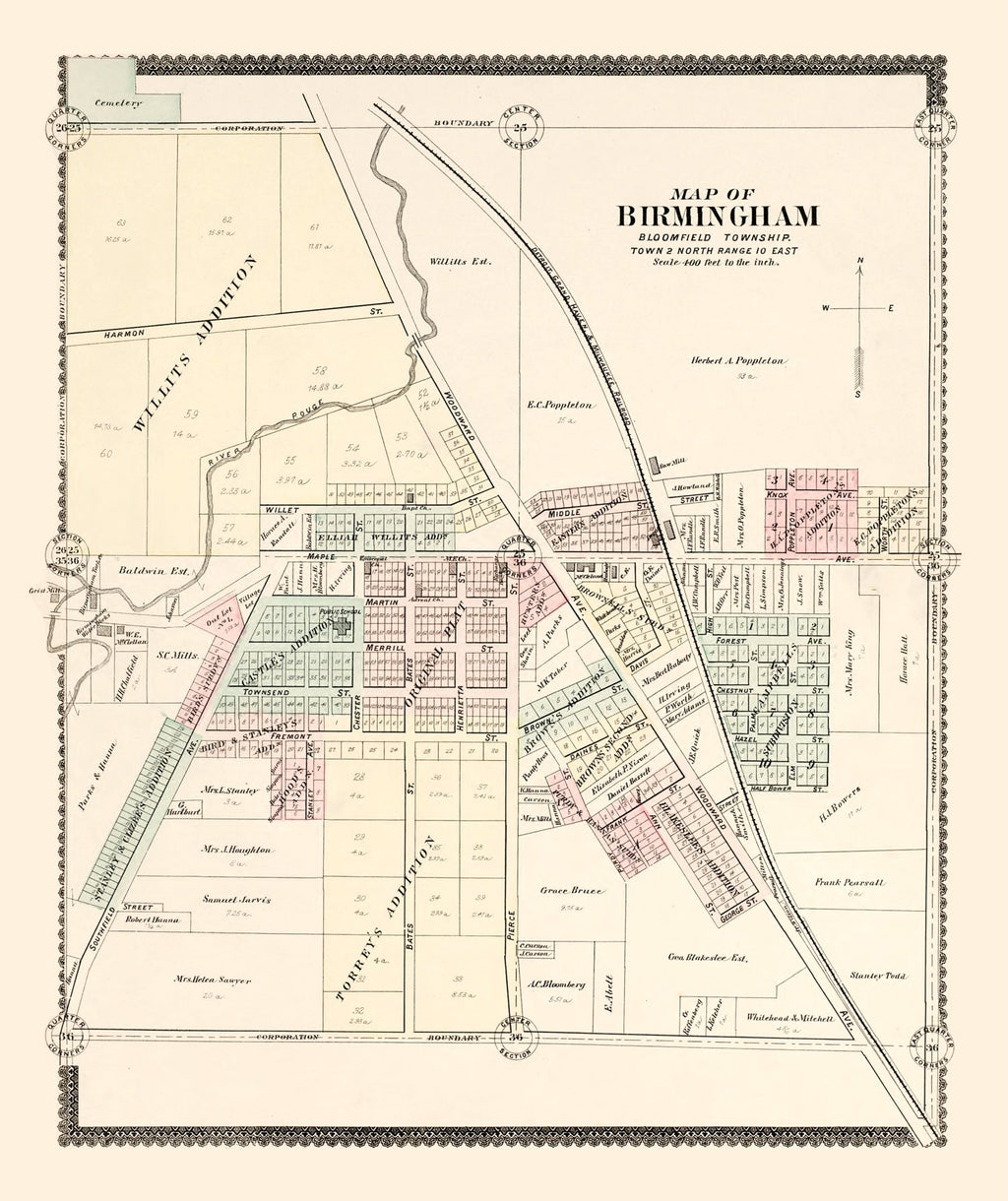 Vintage Map of Birmingham, Michigan 1896