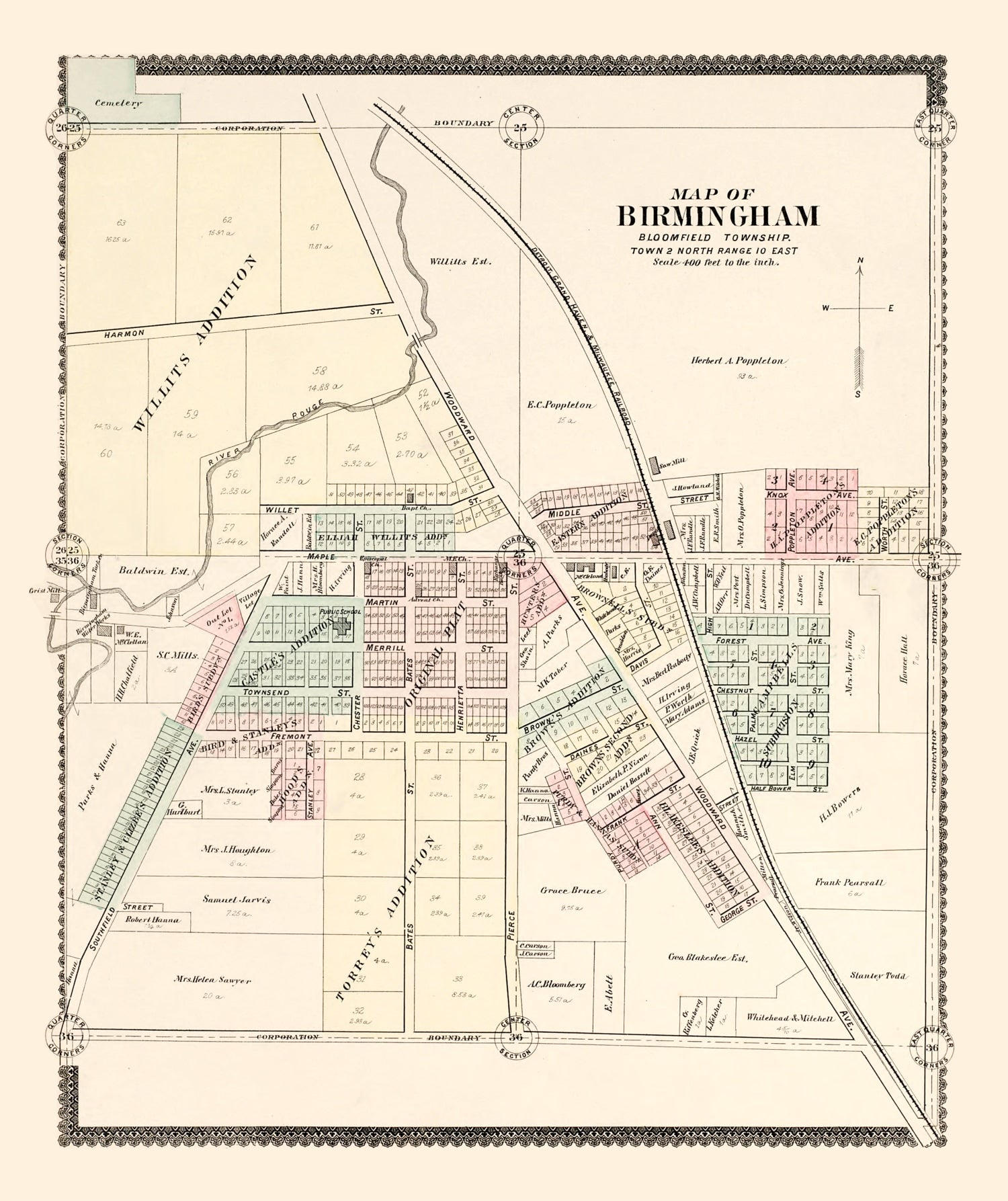 Vintage Map of Birmingham, Michigan 1896