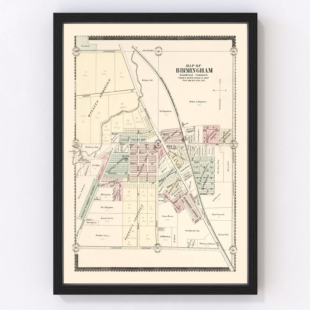 Vintage Map of Birmingham, Michigan 1896