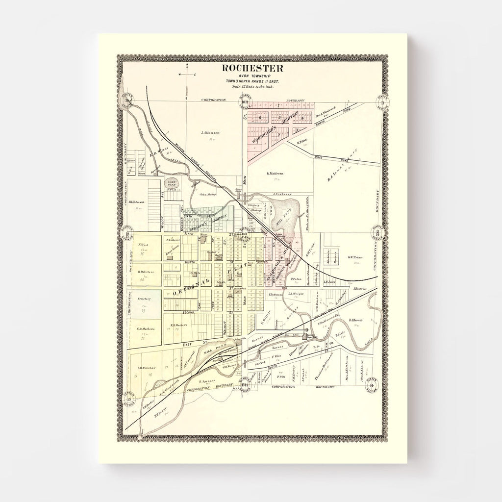 Vintage Map of Rochester, Michigan 1896