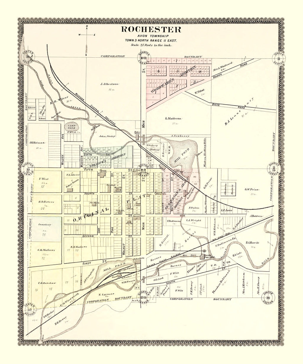 Vintage Map of Rochester, Michigan 1896