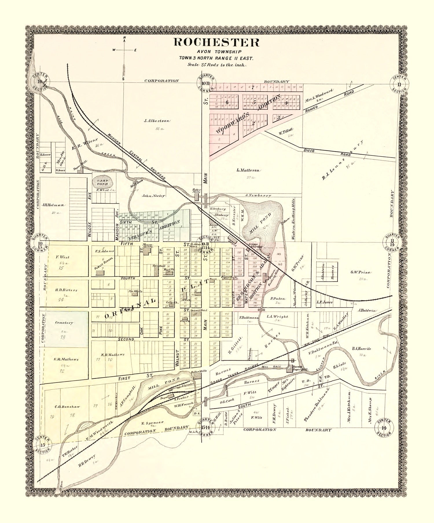 Vintage Map of Rochester, Michigan 1896
