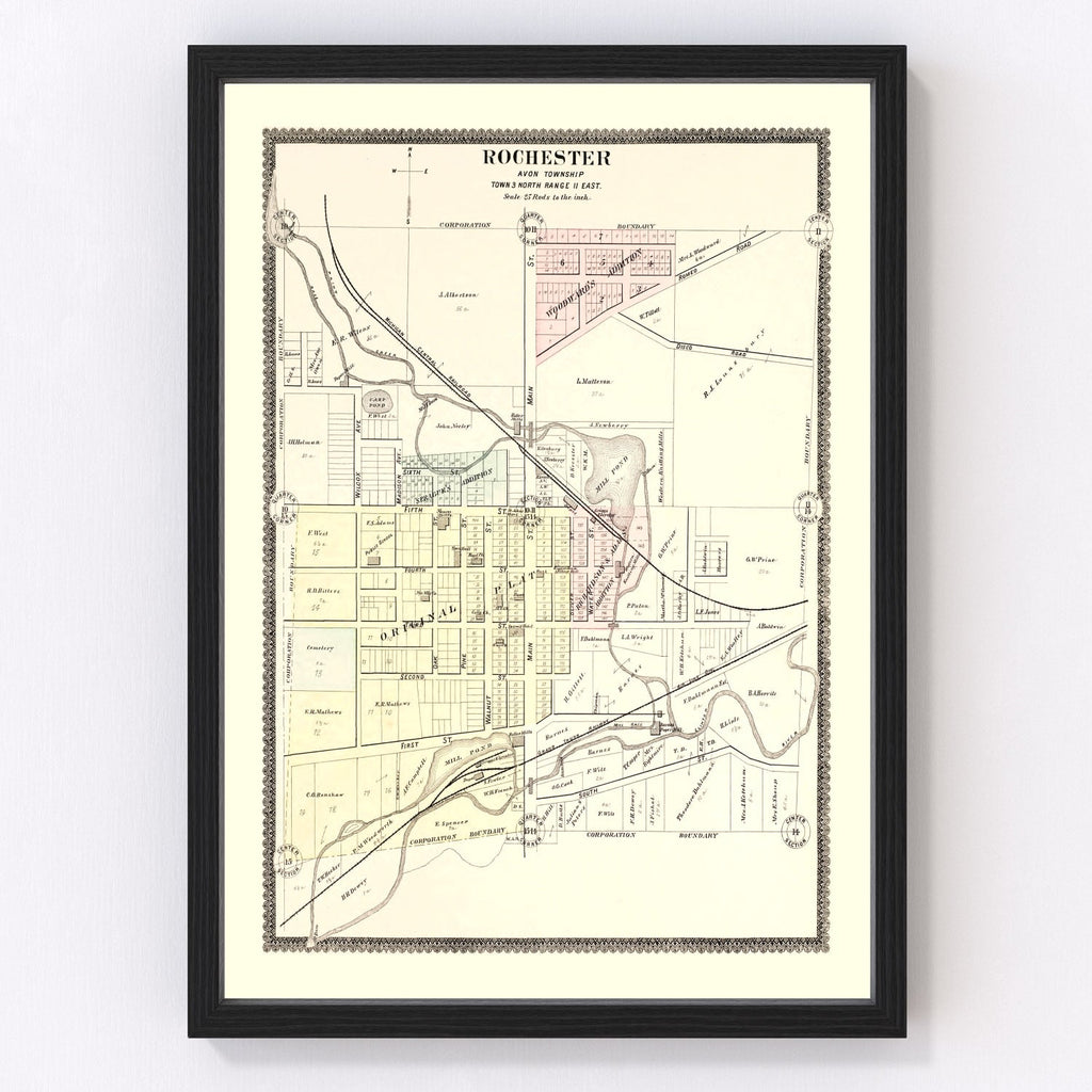 Vintage Map of Rochester, Michigan 1896