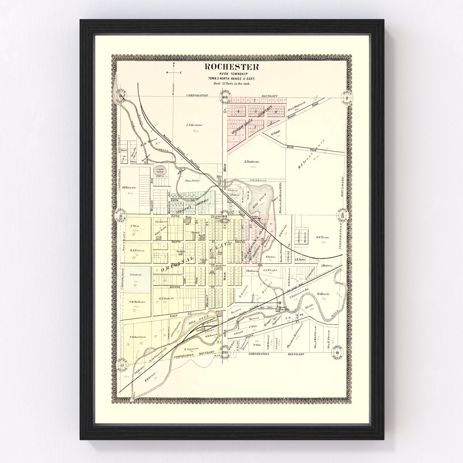 Vintage Map of Rochester, Michigan 1896