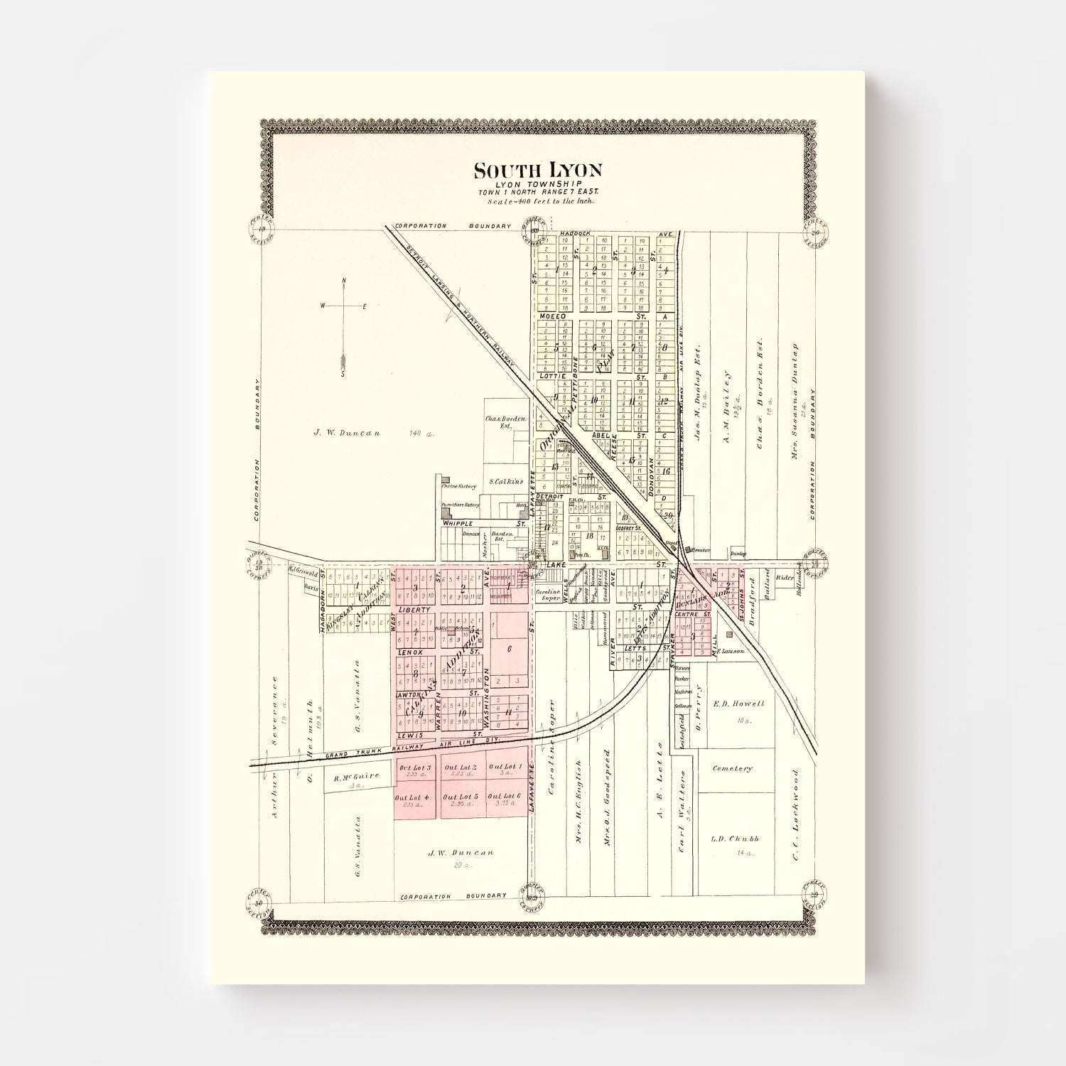Vintage Map of South Lyon, Michigan 1896