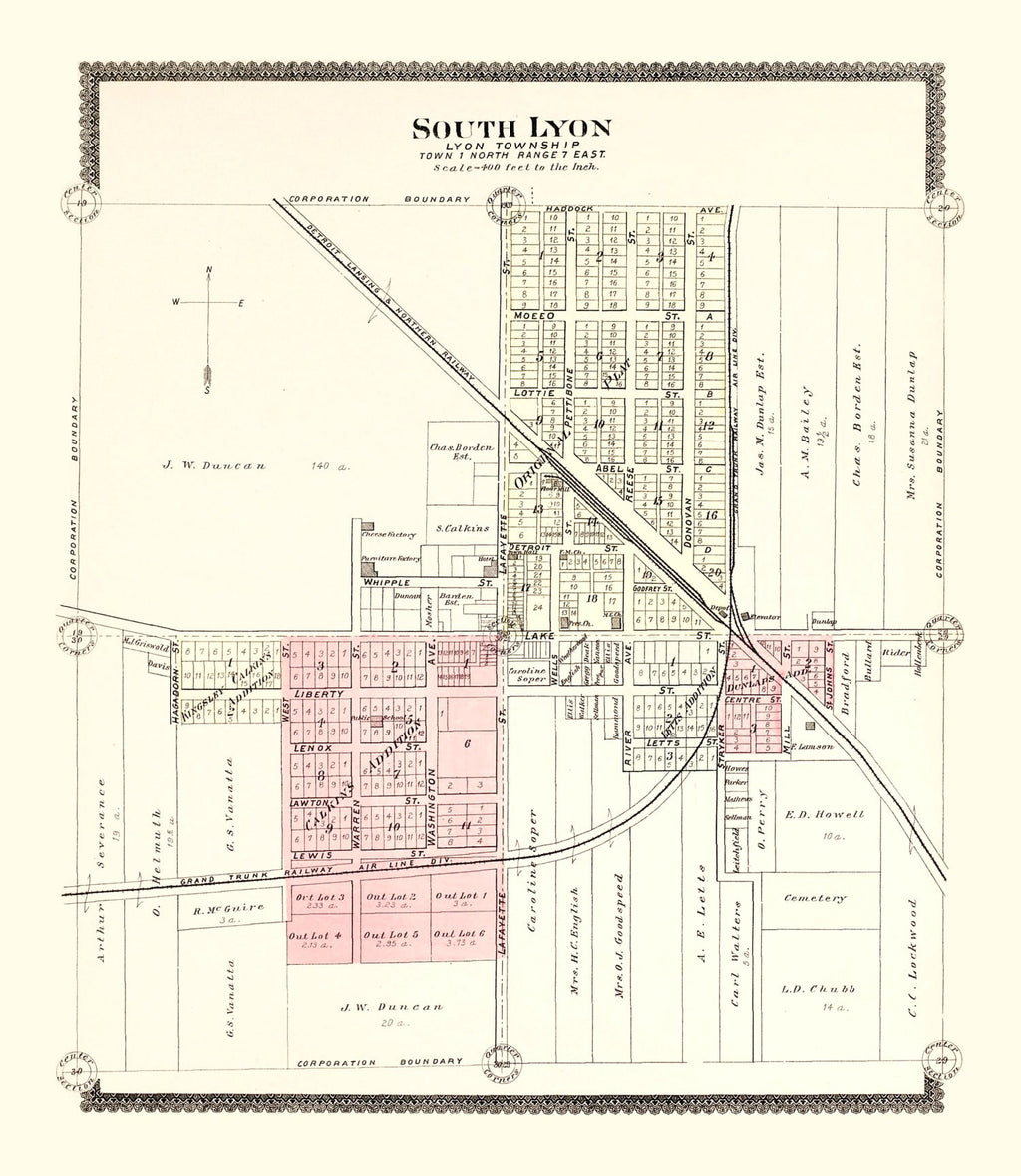 Vintage Map of South Lyon, Michigan 1896