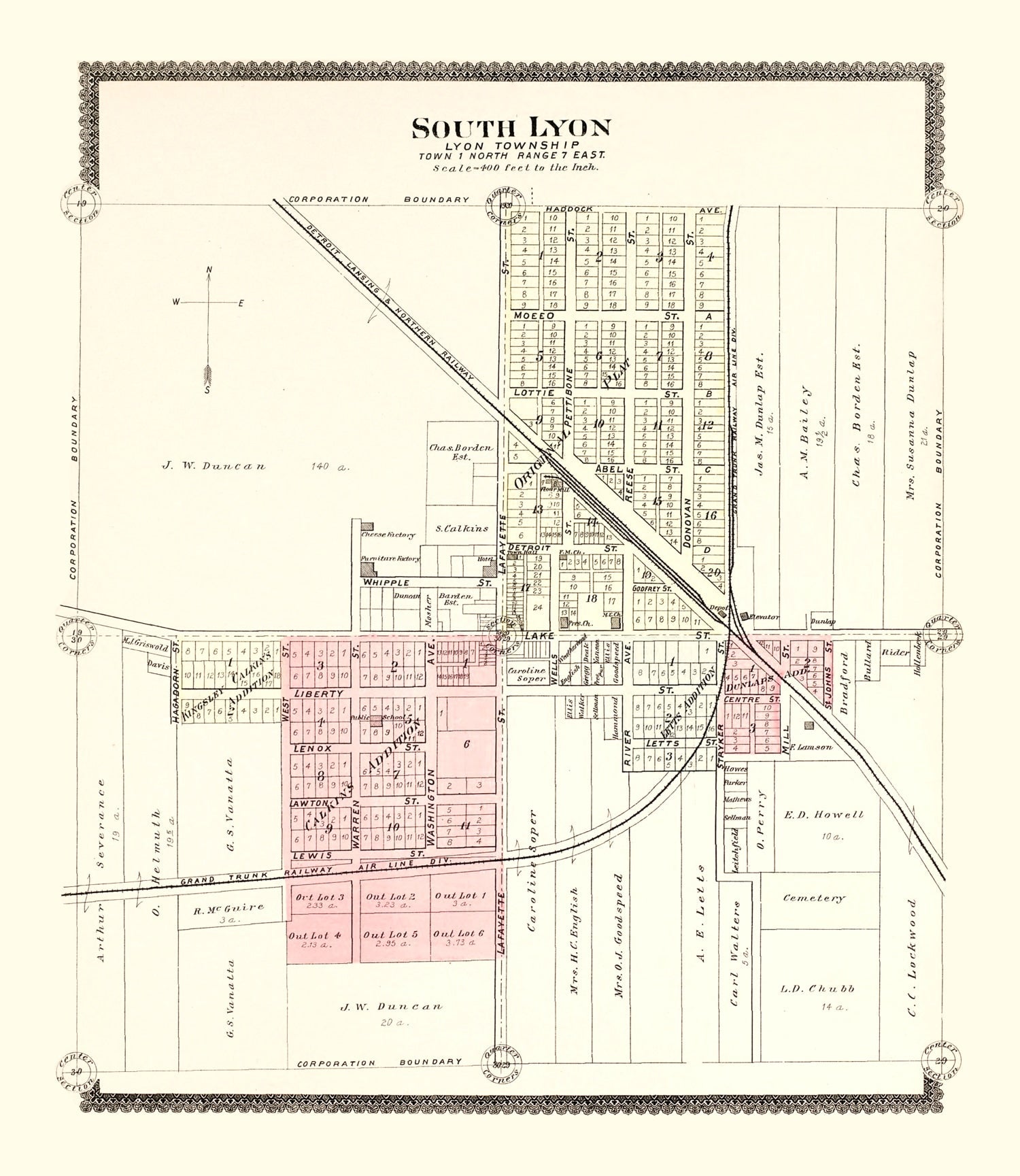 Vintage Map of South Lyon, Michigan 1896