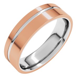 14K White/Rose 6 mm Grooved Comfort-Fit Flat Band Size 11