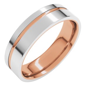 18K Rose/White 6 mm Grooved Comfort-Fit Flat Band Size 6