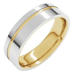 18K Yellow/White 6 mm Grooved Comfort-Fit Flat Band Size 3.5