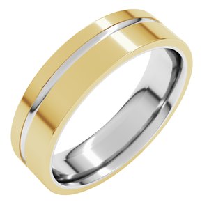 10K White/Yellow 6 mm Grooved Comfort-Fit Flat Band Size 16