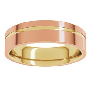 18K Yellow/Rose 6 mm Grooved Comfort-Fit Flat Band Size 13