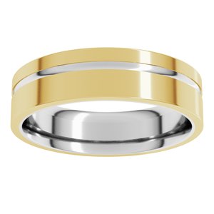 10K White/Yellow 6 mm Grooved Comfort-Fit Flat Band Size 11.5