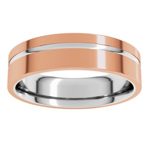 10K White/Rose 6 mm Grooved Comfort-Fit Flat Band Size 14.5