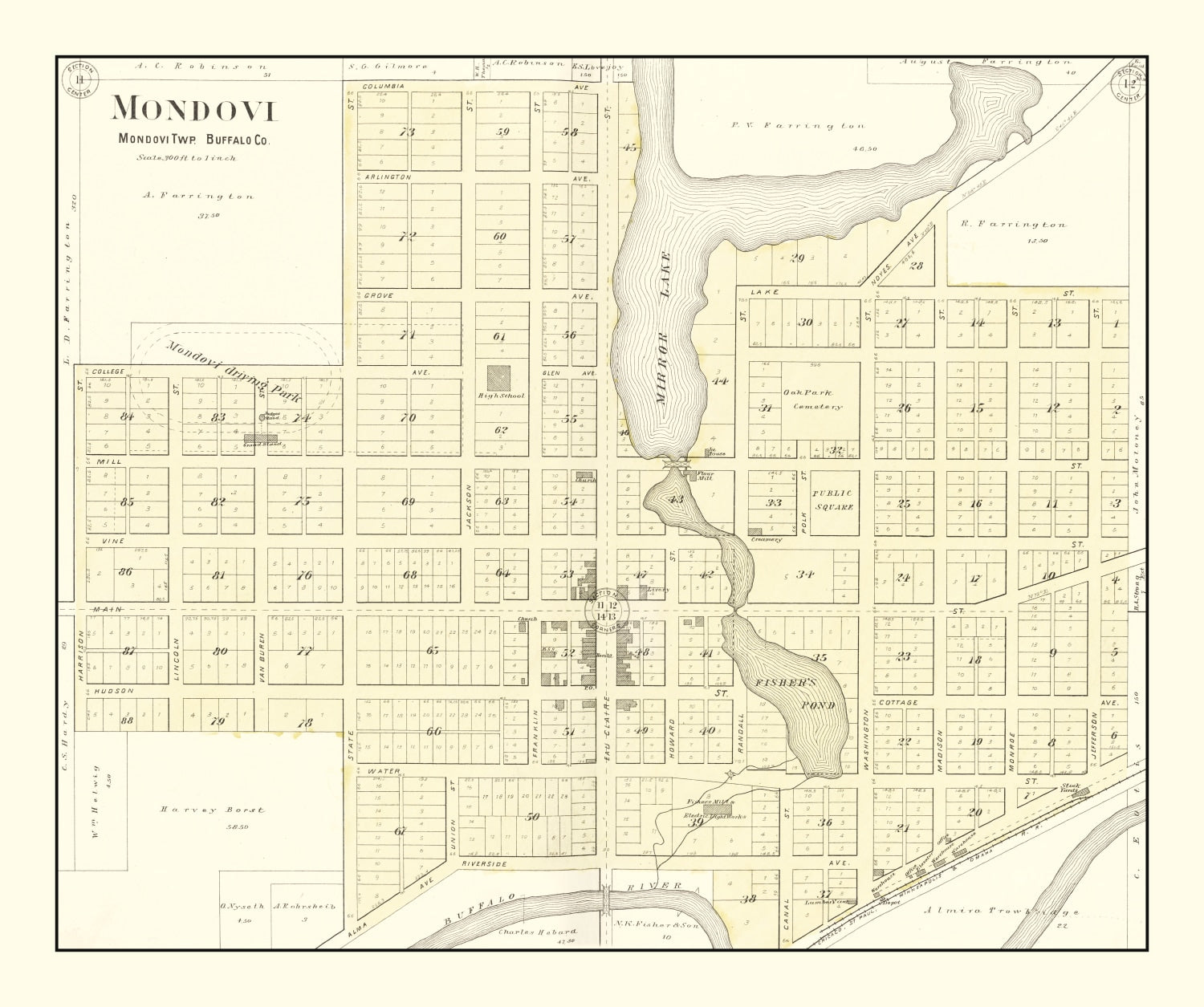 Vintage Map of Mondovi, Wisconsin 1896