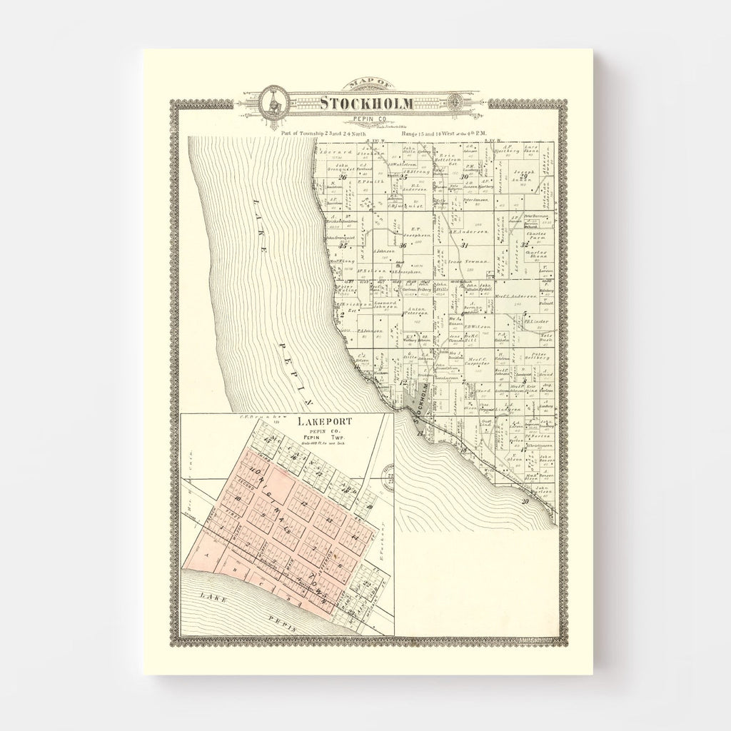 Vintage Map of Stockholm, Wisconsin 1896