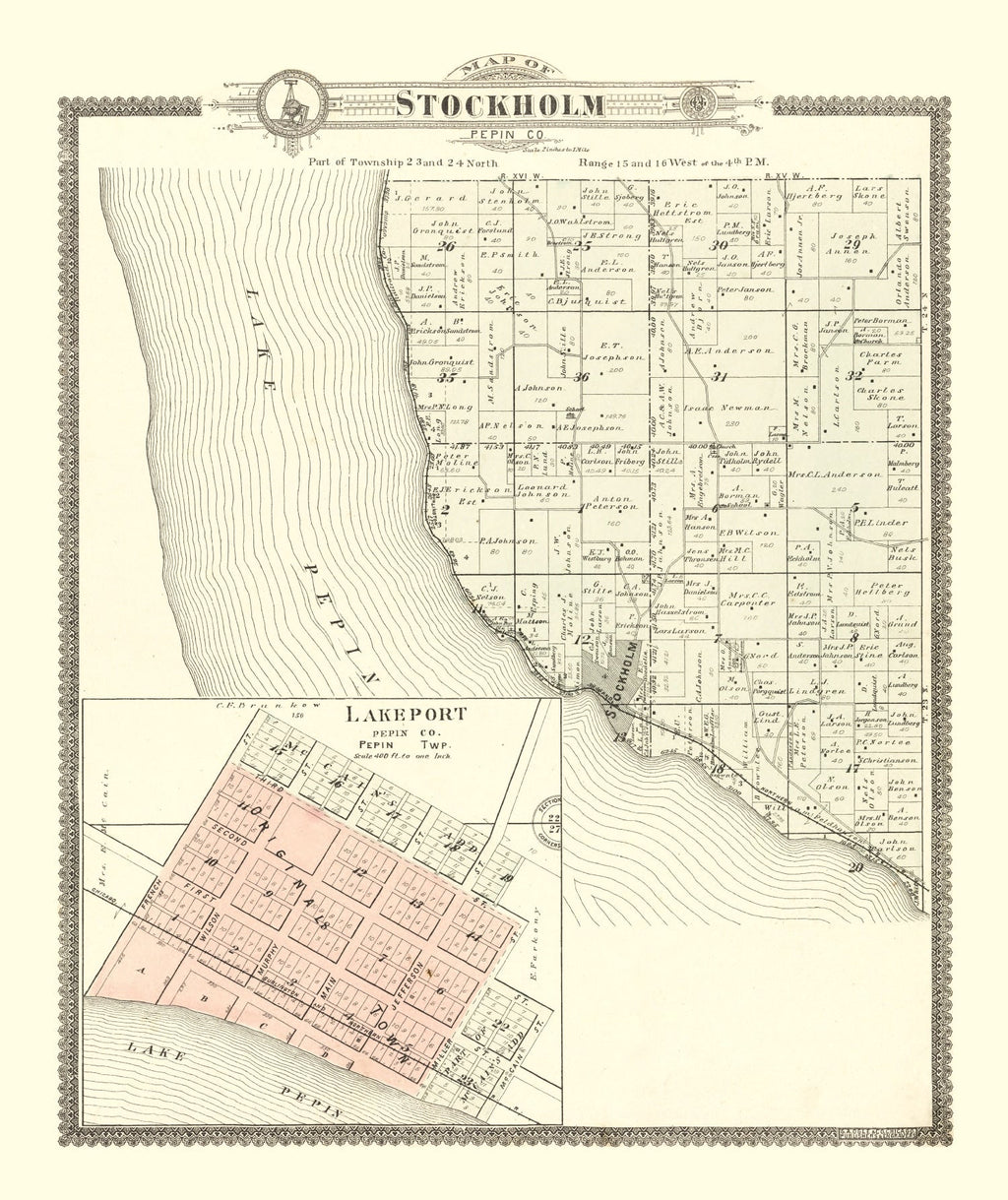 Vintage Map of Stockholm, Wisconsin 1896