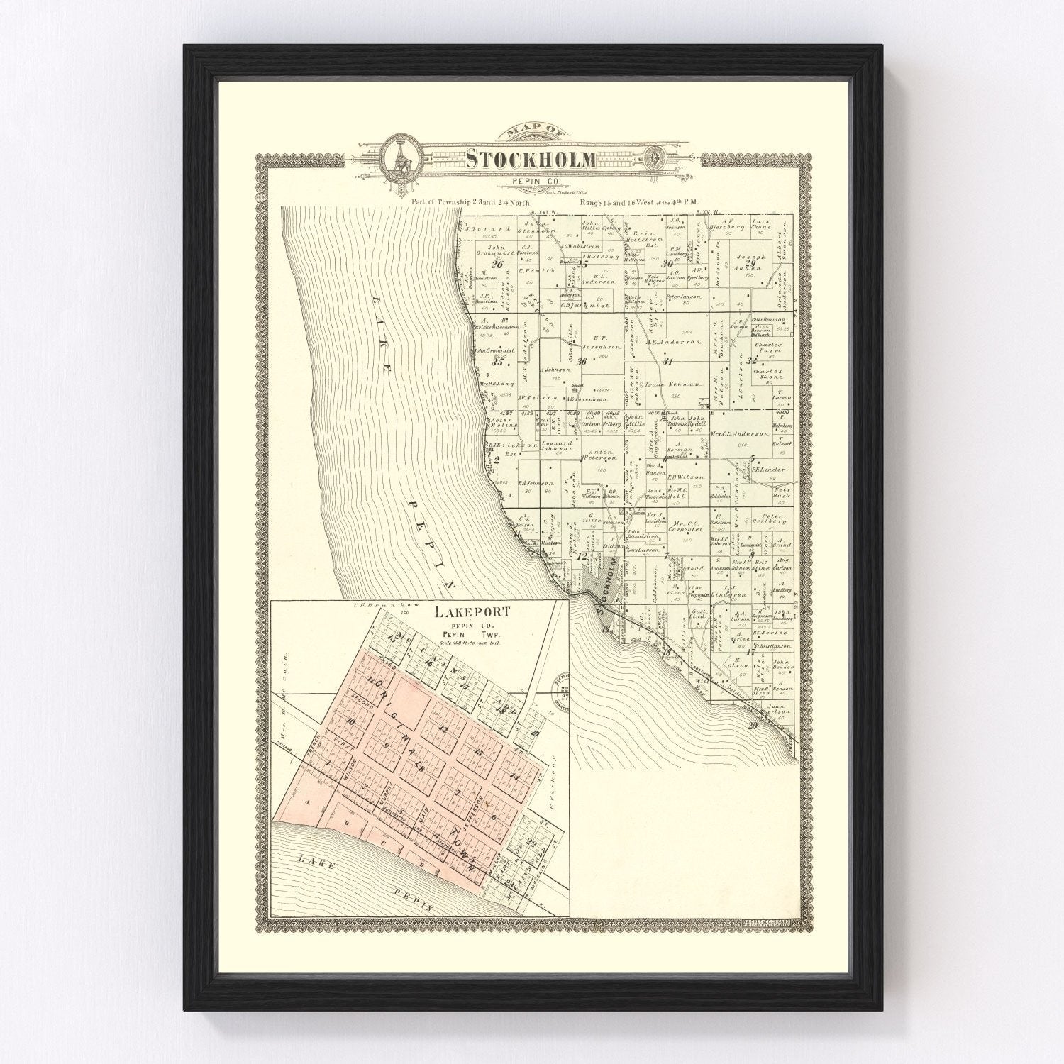 Vintage Map of Stockholm, Wisconsin 1896