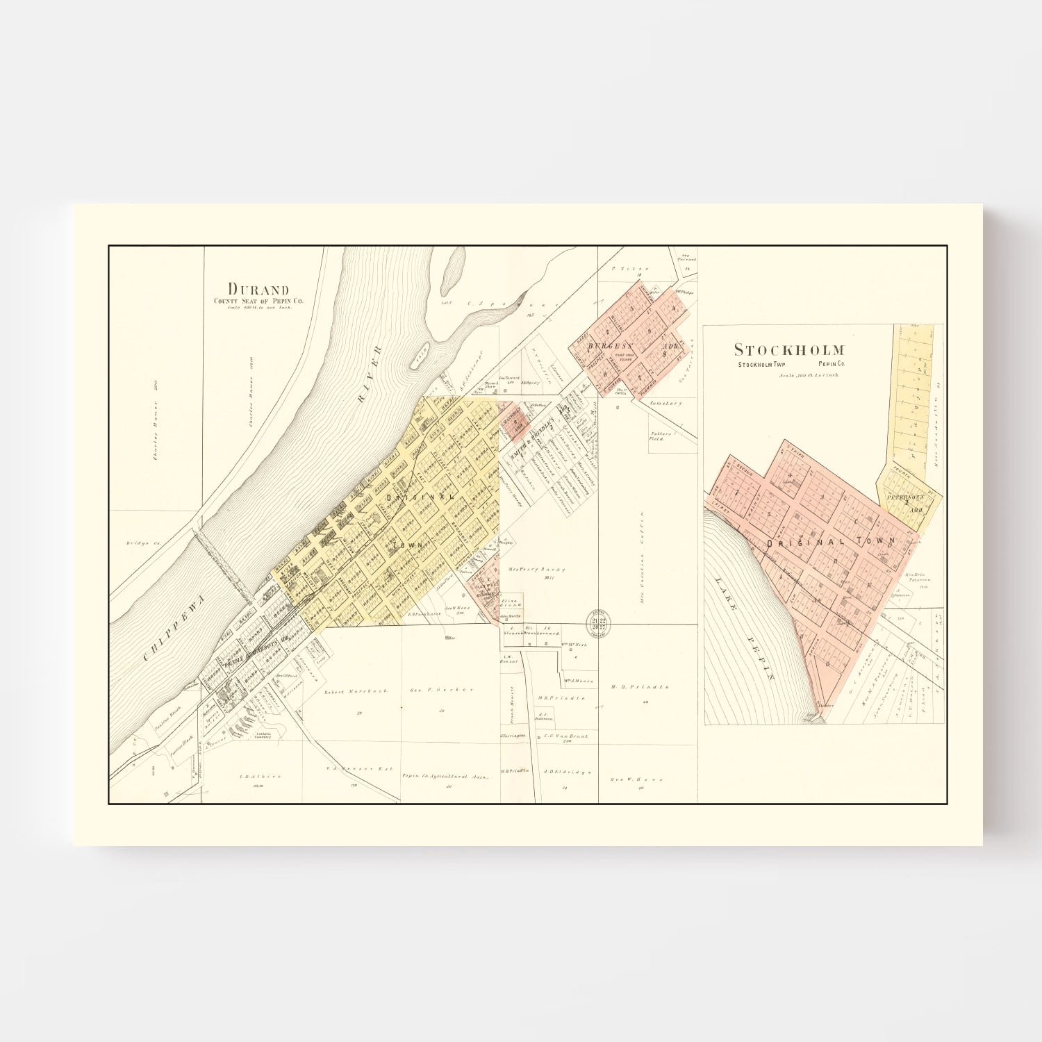 Vintage Map of Durand, Wisconsin 1896