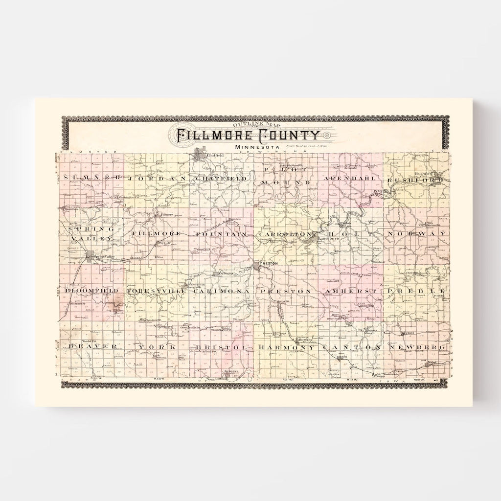 Vintage Map of Fillmore County, Illinois 1896