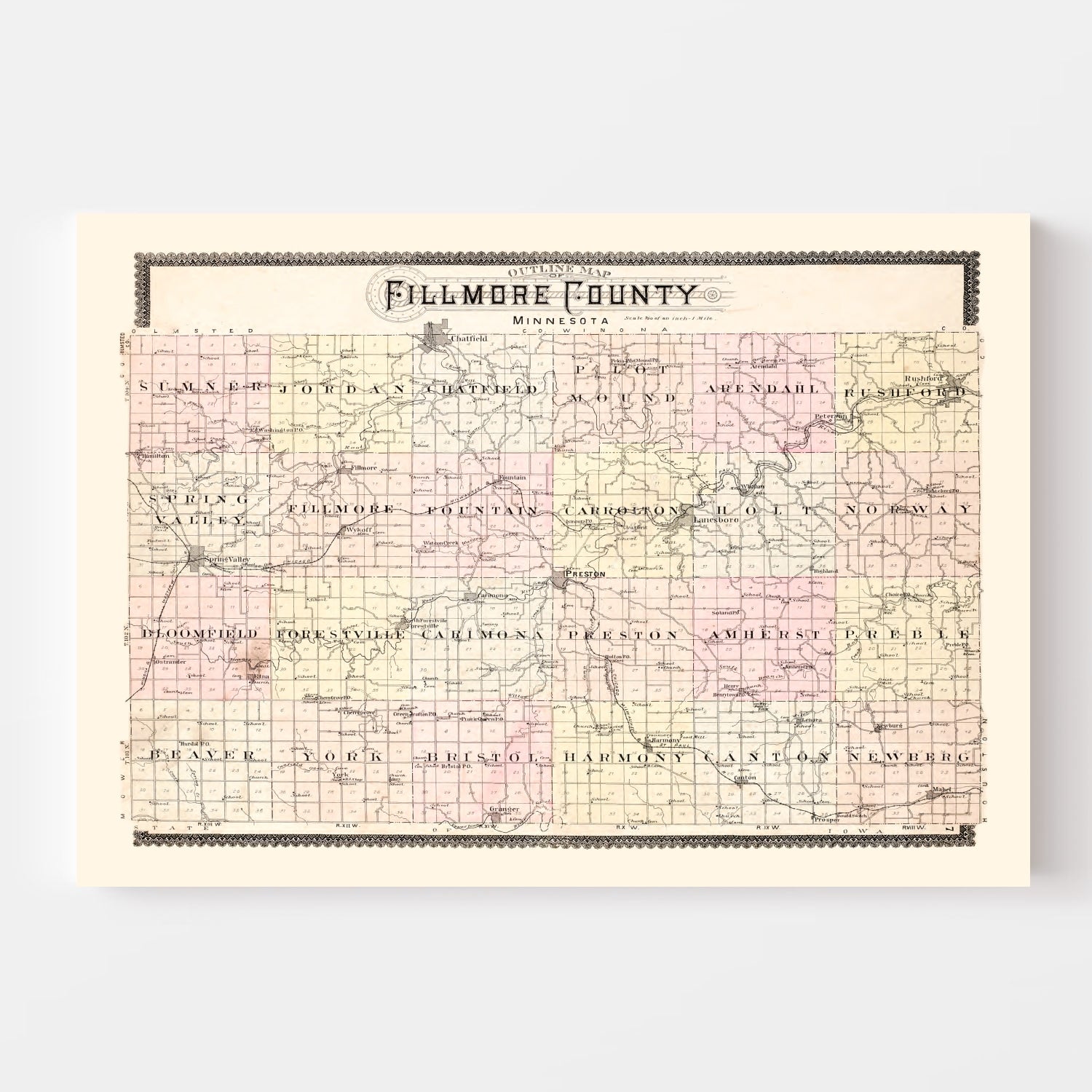 Vintage Map of Fillmore County, Illinois 1896