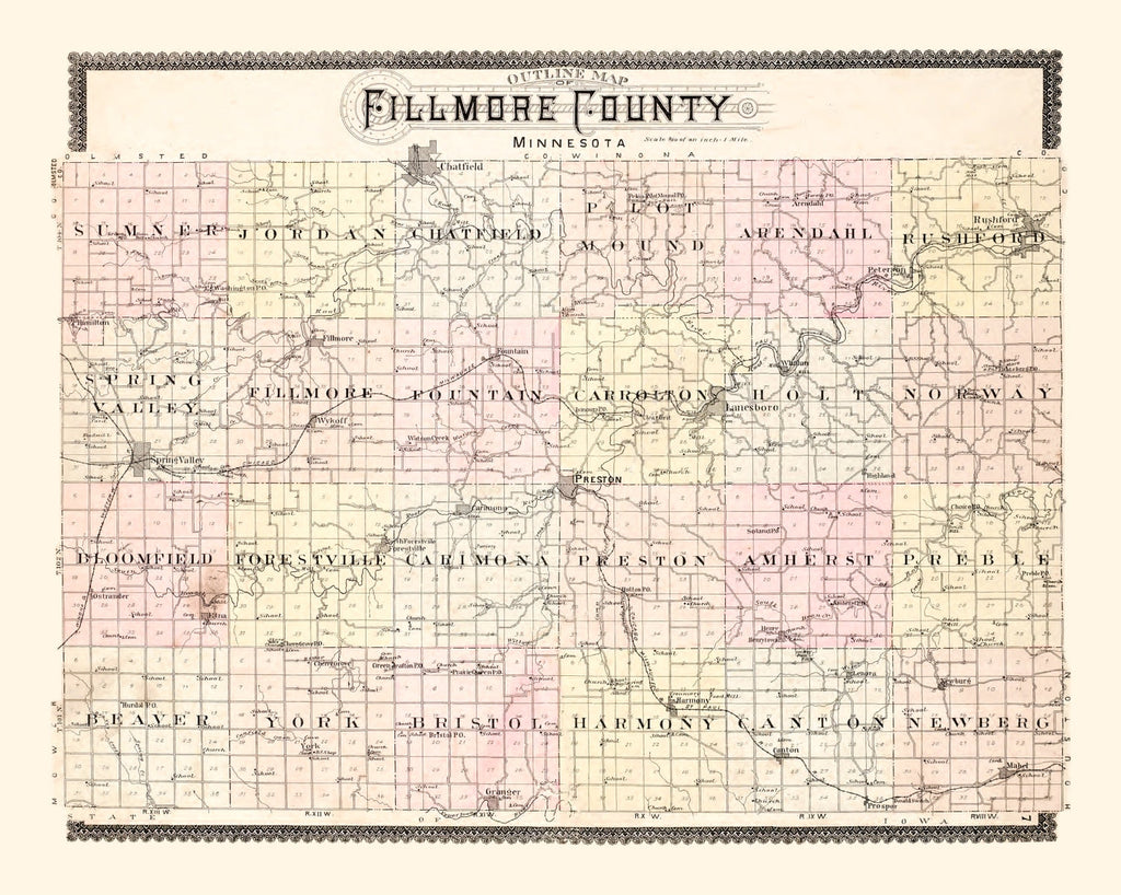 Vintage Map of Fillmore County, Illinois 1896