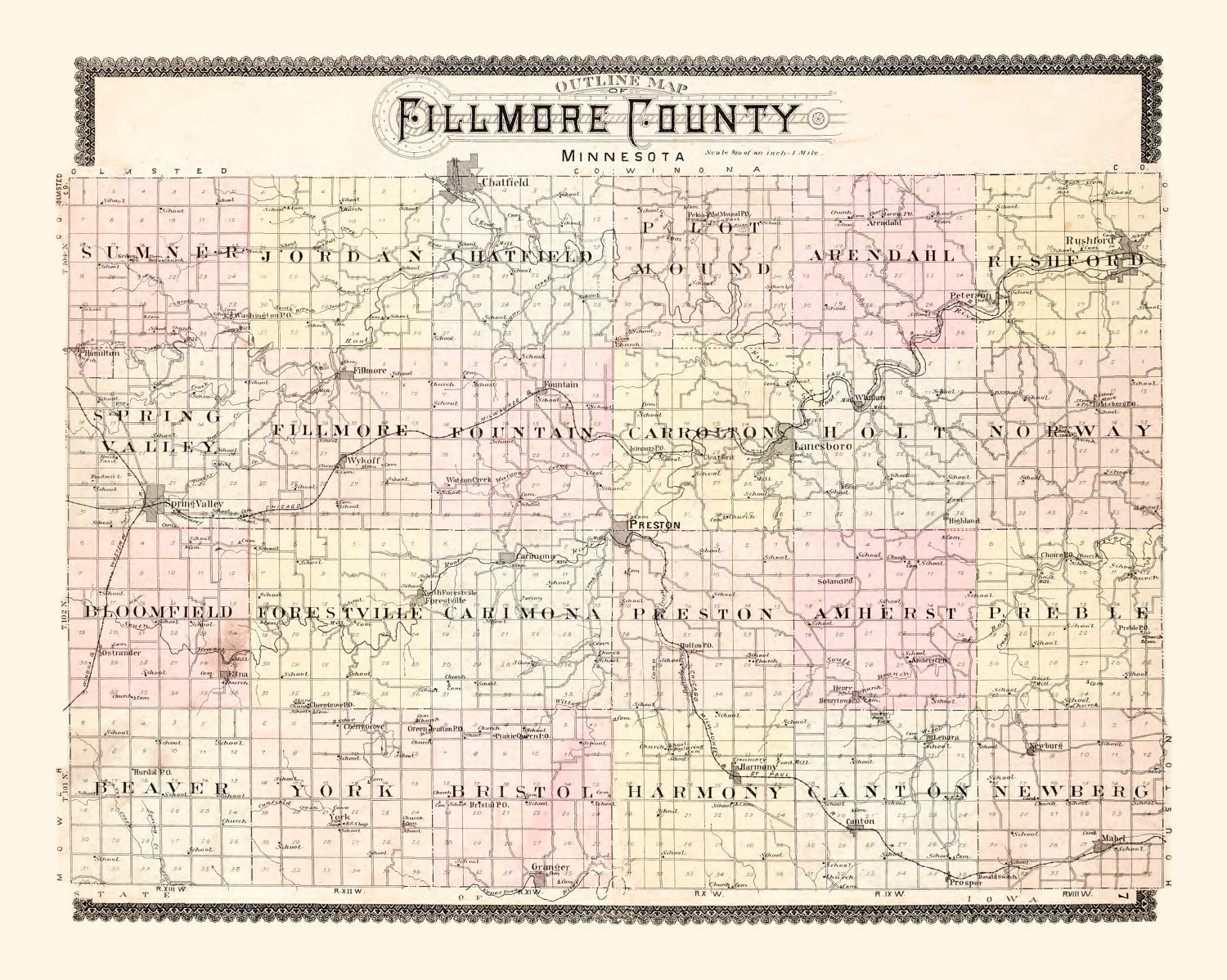 Vintage Map of Fillmore County, Illinois 1896