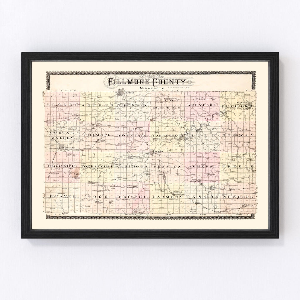 Vintage Map of Fillmore County, Illinois 1896