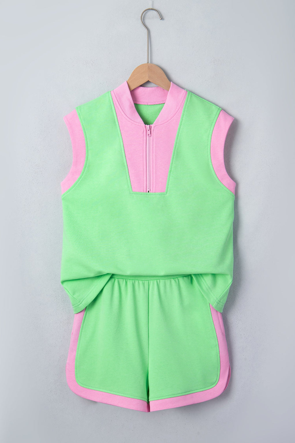 Colorblock Accent Half Zip Athleisure Top & Shorts Set