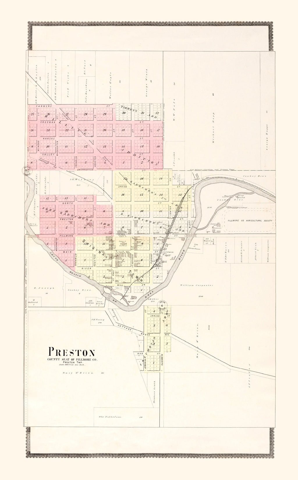 Vintage Map of Preston, Minnesota 1896