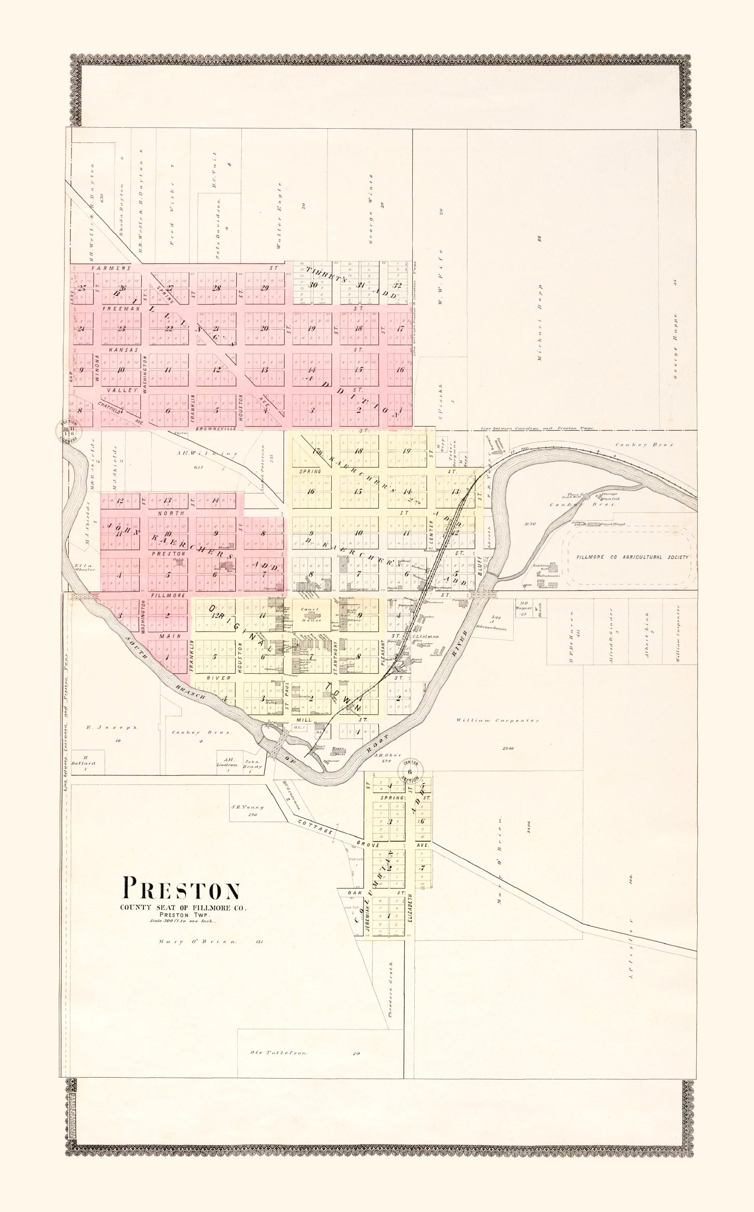 Vintage Map of Preston, Minnesota 1896