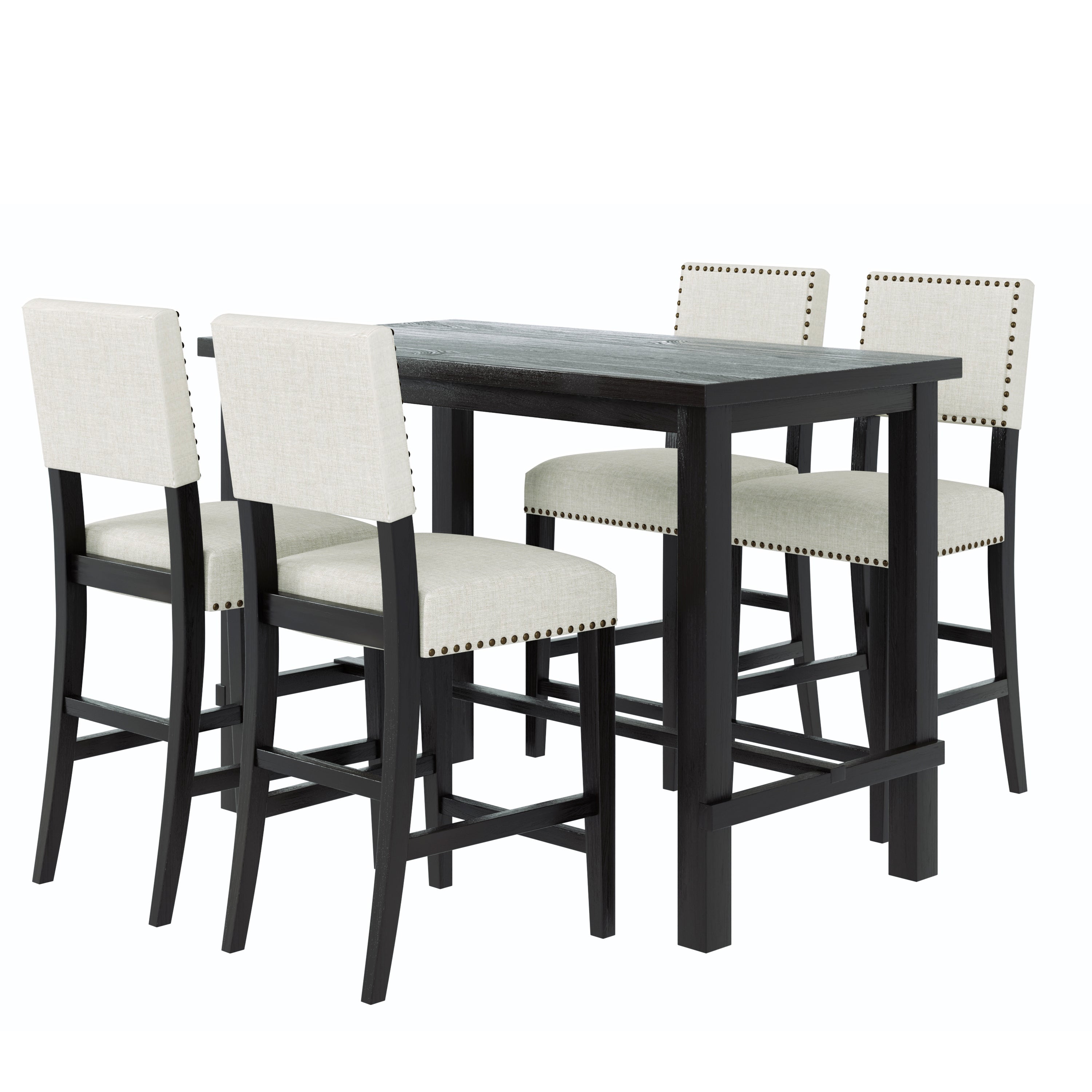 TREXM Classic Elegant 5-Piece Counter Height Dining Set with Table and 4 Chairs in Espresso and Beige