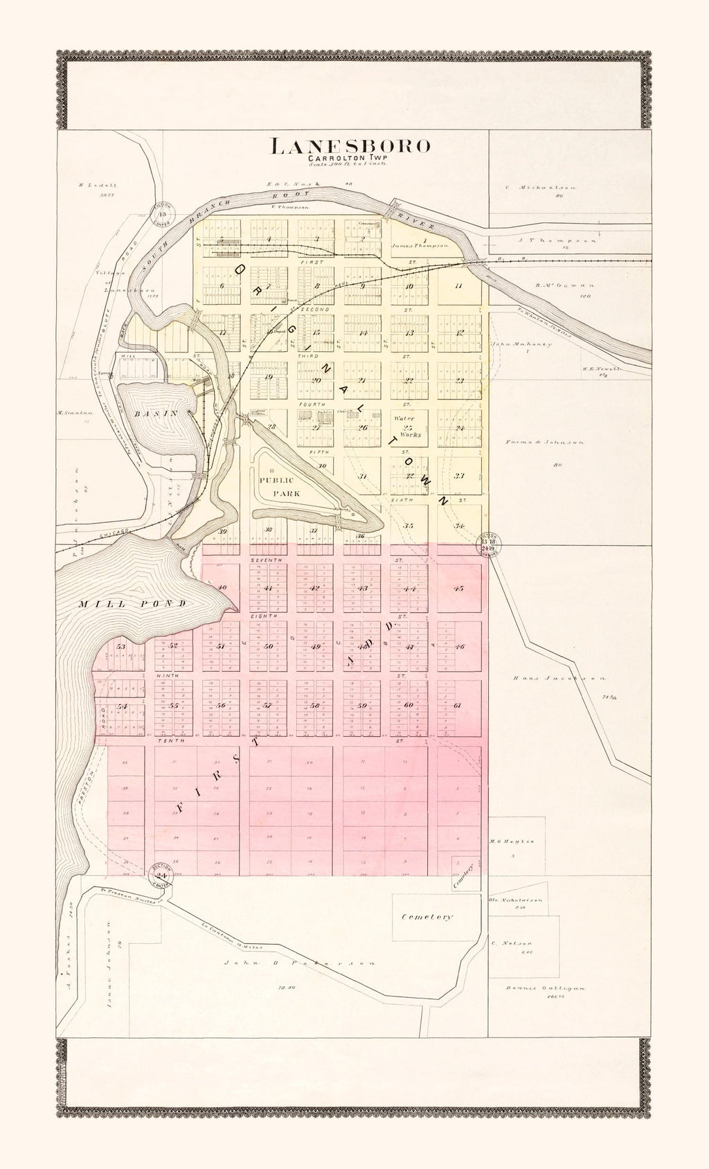 Vintage Map of Lanesboro, Minnesota 1896