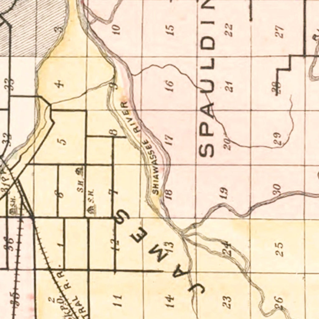 Vintage Map of Saginaw County, Michigan 1896