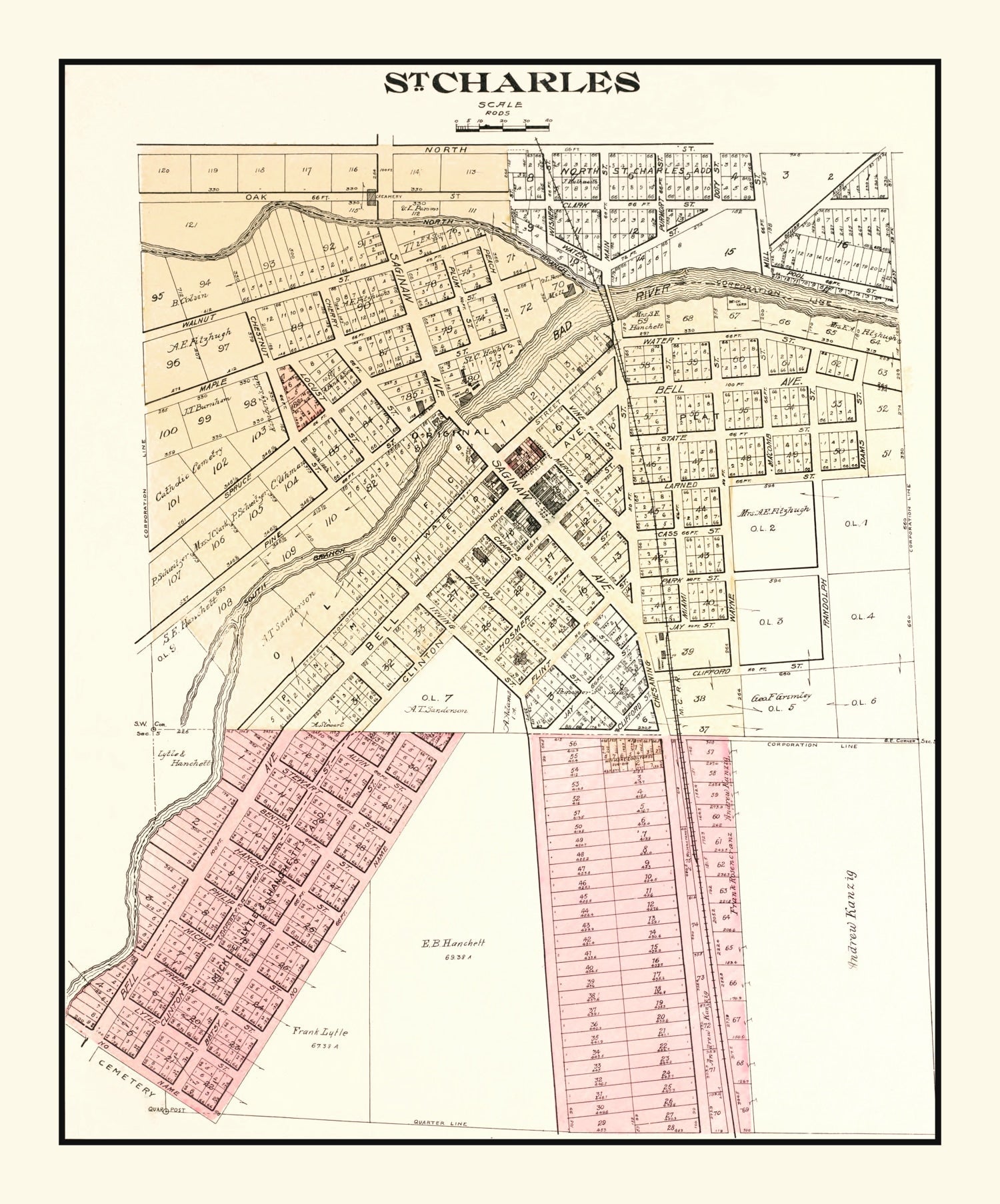 Vintage Map of Saint Charles, Michigan 1896