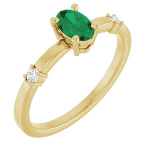 14K Yellow Gold Lab-Grown Emerald & .05 CTW Natural Diamond Ring