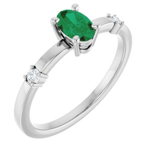 Sterling Silver Lab-Grown Emerald & .05 CTW Natural Diamond Ring
