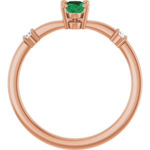14K Rose Gold Lab-Grown Emerald & .05 CTW Natural Diamond Ring