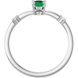 Sterling Silver Lab-Grown Emerald & .05 CTW Natural Diamond Ring
