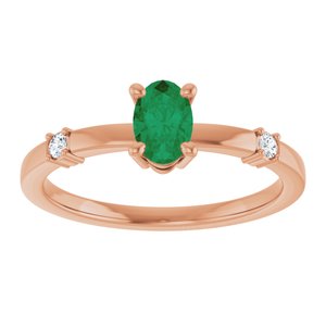 14K Rose Gold Lab-Grown Emerald & .05 CTW Natural Diamond Ring