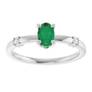 14K White Gold Lab-Grown Emerald & .05 CTW Natural Diamond Ring