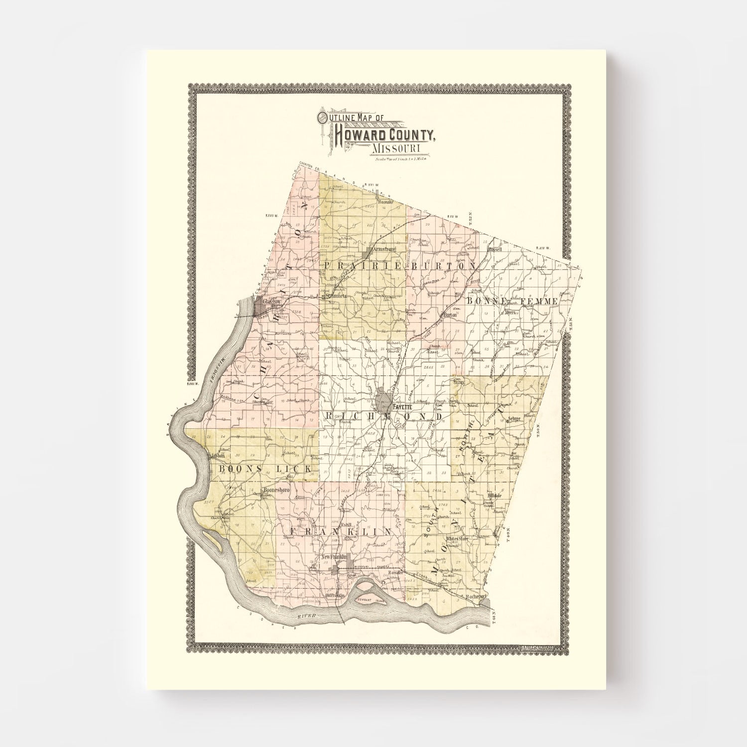 Vintage Map of Howard County, Missouri 1897