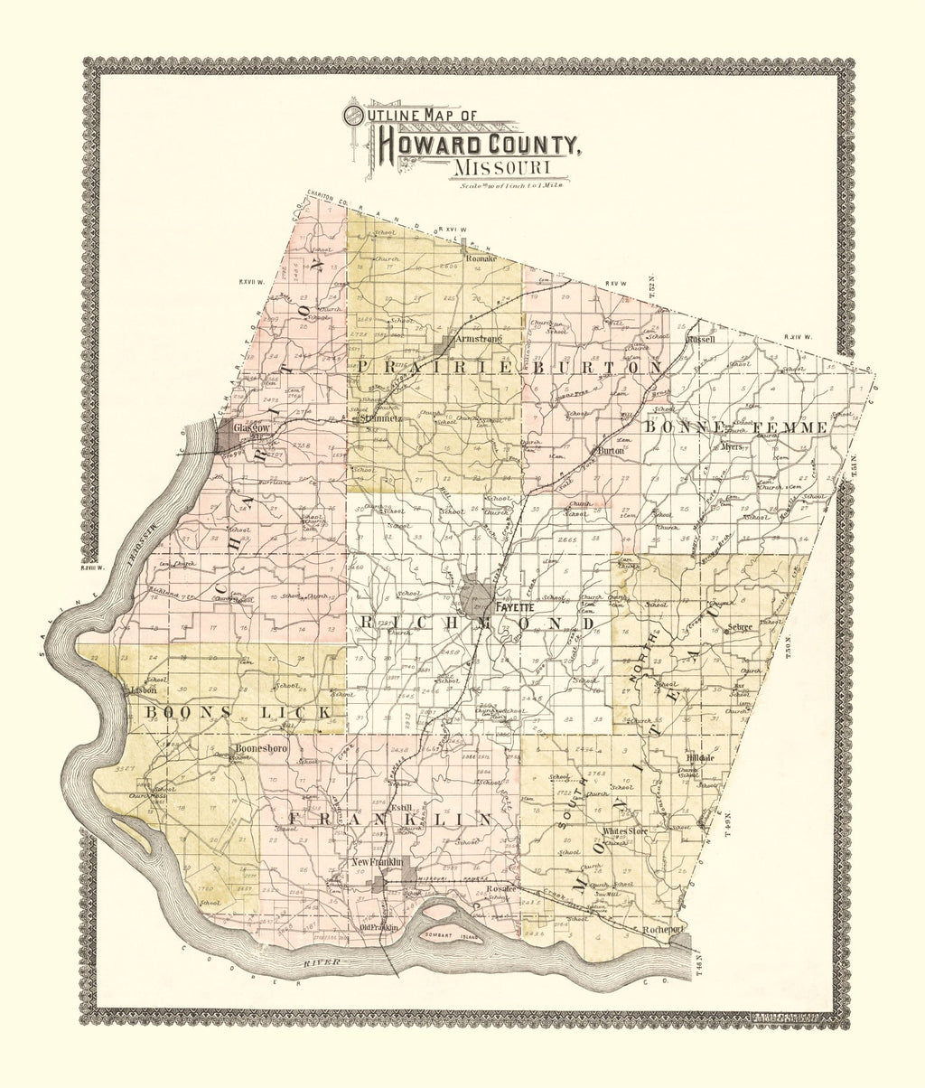 Vintage Map of Howard County, Missouri 1897